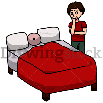 Man thinking about making his bed watermark