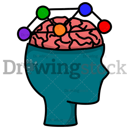 Open head with a brain and productivity connections watermark