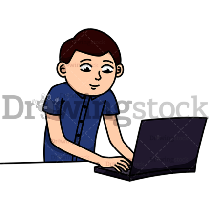 Happy young man working on his laptop watermark
