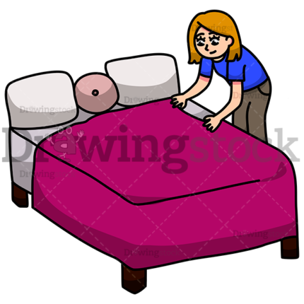 Woman making her bed watermark