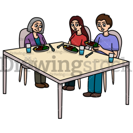 Three people looking at their plates of food watermark 600x600 a.svg