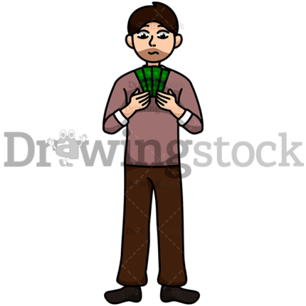 A Man With Little Money In His Hands Watermark