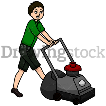 Happy Working Man Mowing The Lawn Watermark