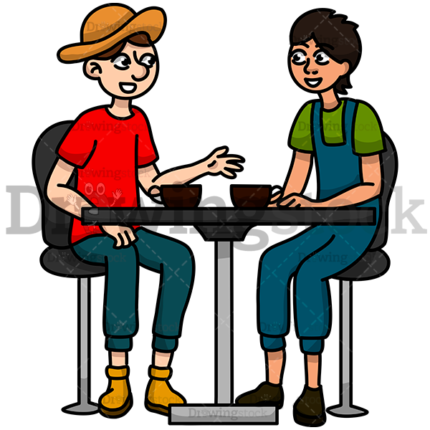 A Farmer And His Friend Talking In A Cafeteria Watermark