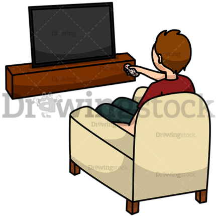 A Man Watching Television On His Sofa Watermark