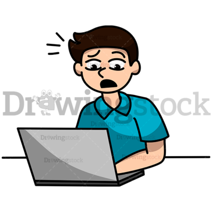 A Puzzled Man Typing On His Laptop Watermark
