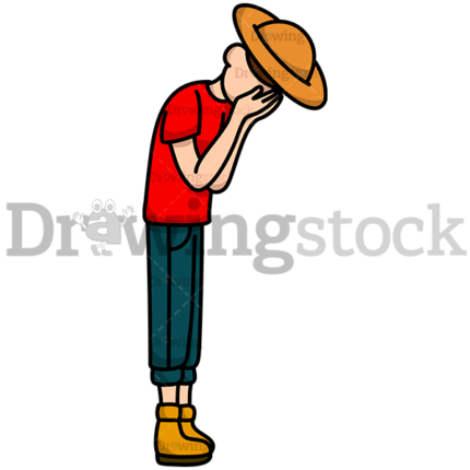 Farmer Standing Covering His Face Watermark