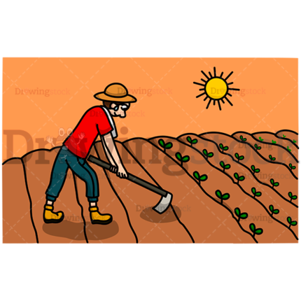 Farmer Working With A Hoe In The Afternoon Watermark