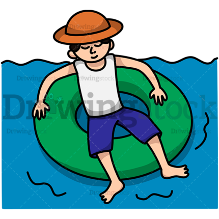 Man Swimming In Lifebuoy Watermark