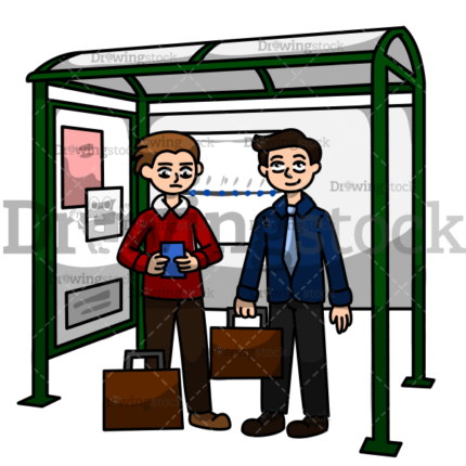 Two friends at a bus stop scene 1