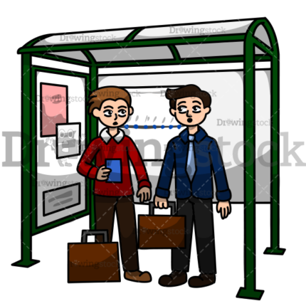 Two friends at a bus stop scene 2