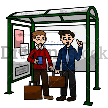 Two friends at a bus stop scene 4