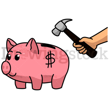 A Happy Piggy Bank With A Hammer Behind It Watermark