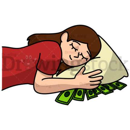 A Woman Sleeping On A Pillow With Money