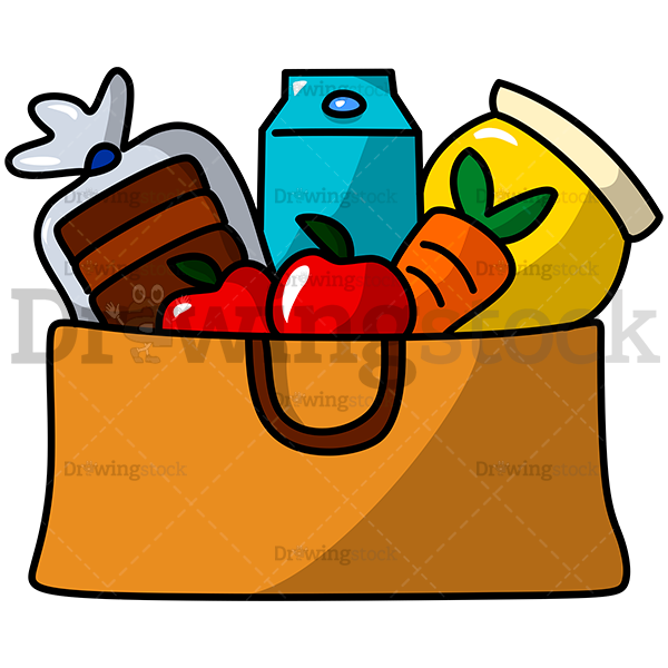 Shopping Bag With Food Vector Cartoon Drawing Image - drawingstock.com