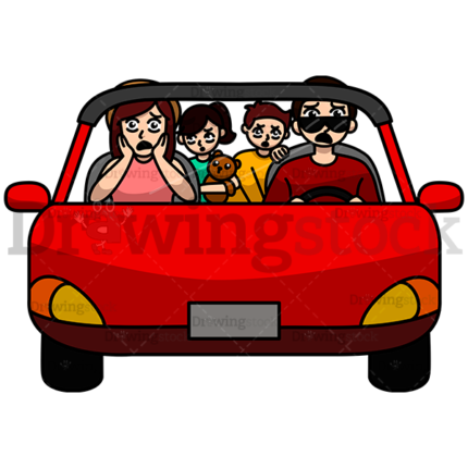 A Scared Family In A Car With Scared Expressions Watermark
