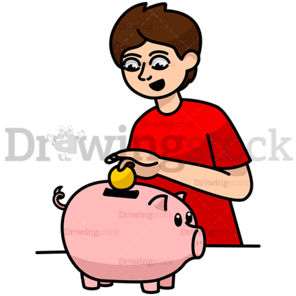Happy Man Keeping His Coin In The Piggy Bank Watermark
