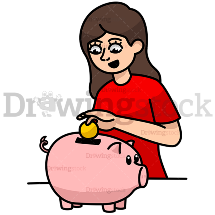 Happy Woman Keeping Her Coin In The Piggy Bank Watermark