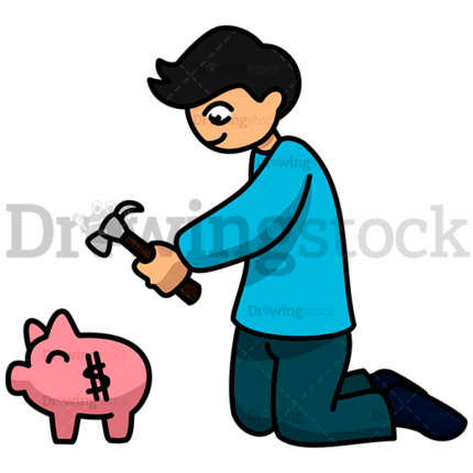 Boy About To Break His Piggy Bank Watermark