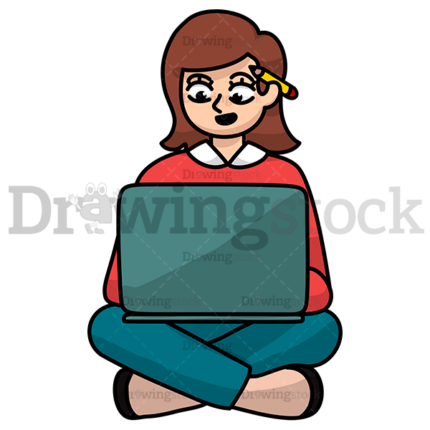 Woman Sitting On The Floor Working On Her Laptop Watermark