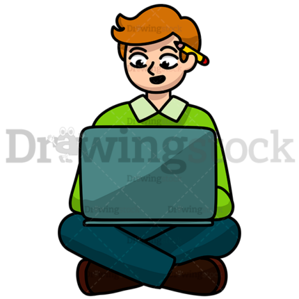 A Man Sitting On The Floor Working On His Laptop Watermark