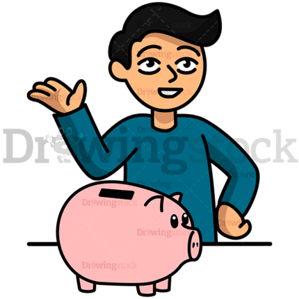 Man Showing His Pig Money Box Watermark