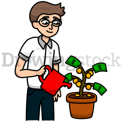 Man Watering A Money Plant Watermark