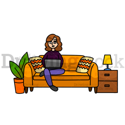 Woman Sitting On The Sofa Using Her Laptop #1 Watermark