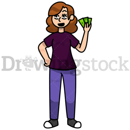 Woman Standing With Money In Hand Watermark
