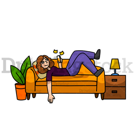 Woman Lying On Her Sofa Looking At The Phone Watermark