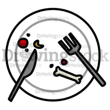A plate of food with leftovers and two cutlery Watermark 600x600
